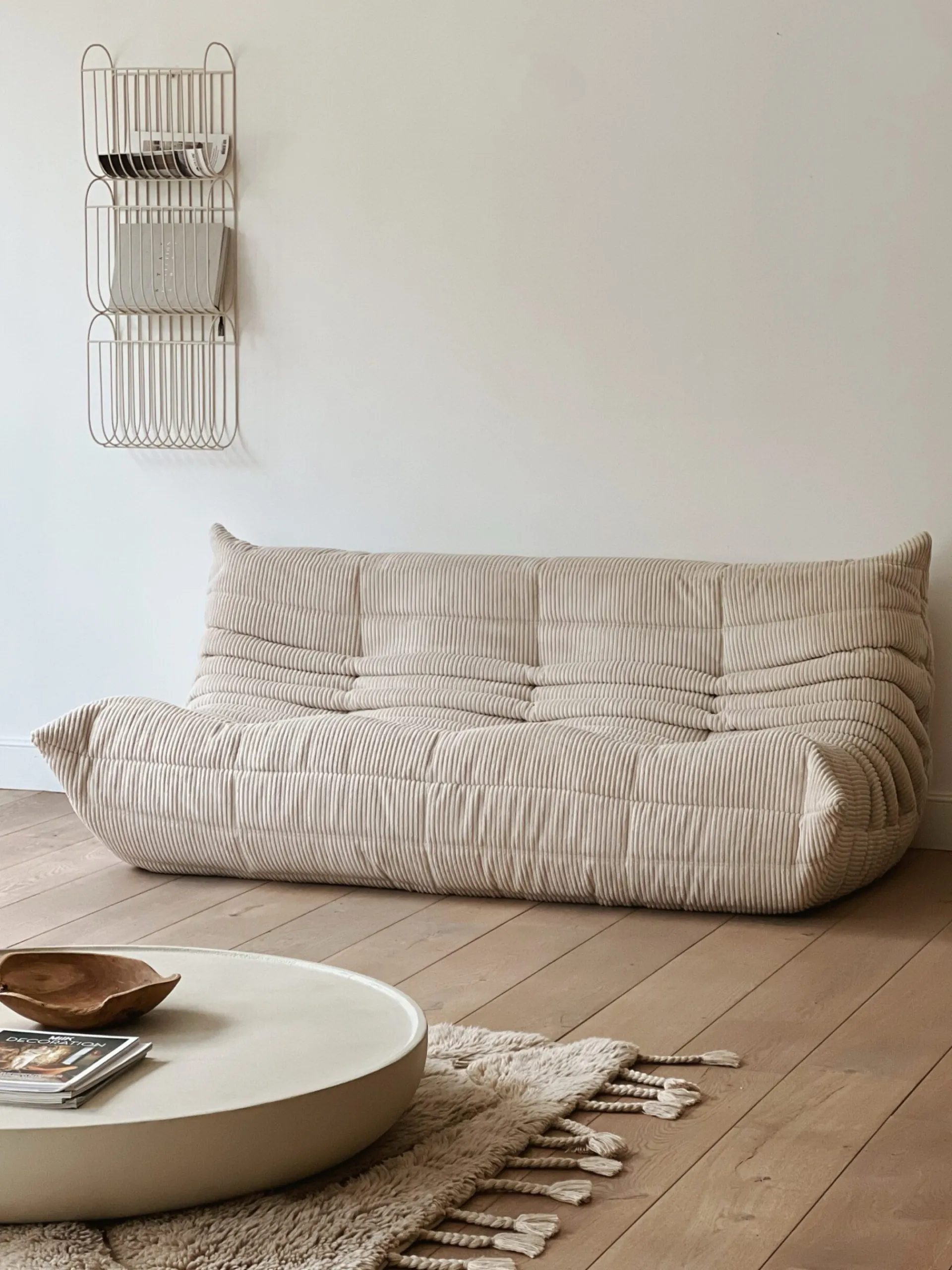 Sélection M Canapé “Togo” vintage 3 places velours côtelé écru Online