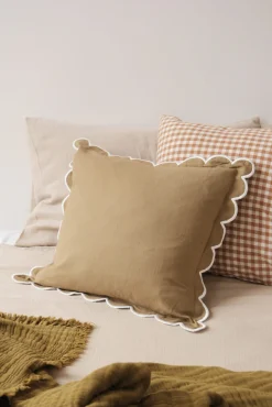 Sélection M Housse coussin en coton kaki festons écrus Outlet