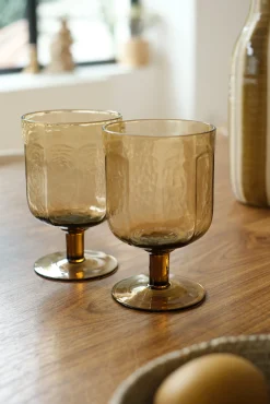 Sélection M Set de 6 verres ambré côtelé – pied ou gobelet Outlet