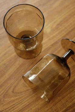 Sélection M Set de 6 verres ambré côtelé – pied ou gobelet Outlet