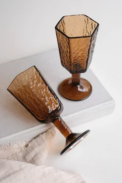 Sélection M Set de 6 verres ambré effet martelé – pied ou gobelet Sale