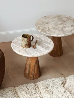 Sélection M Table d’appoint ronde en bois et marbre New