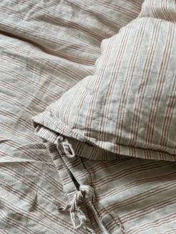 Sélection M Taies d’oreiller en lin rayures noisette Sale